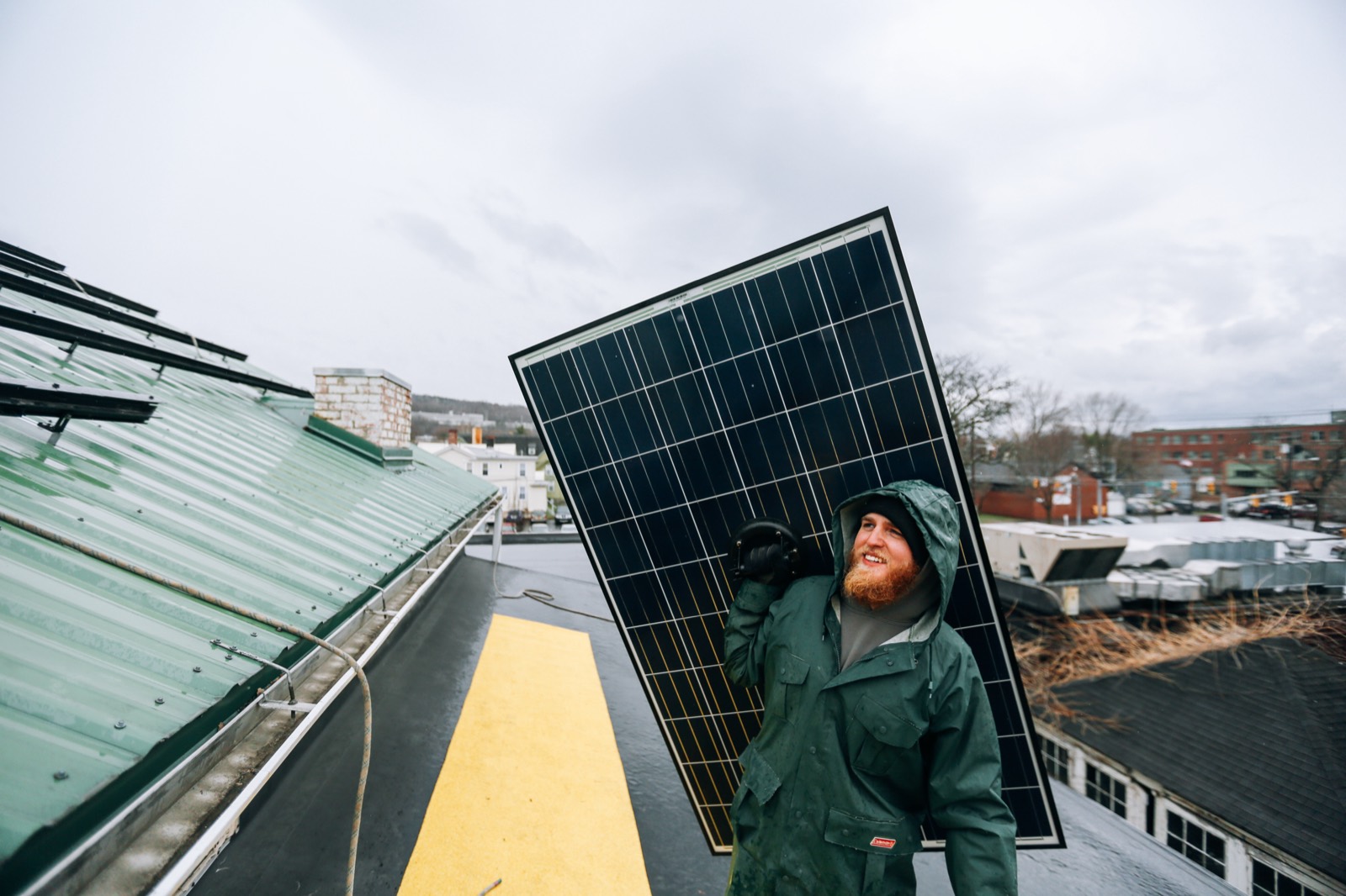 Licensed technician installing solar panels on a residential roof in Florida